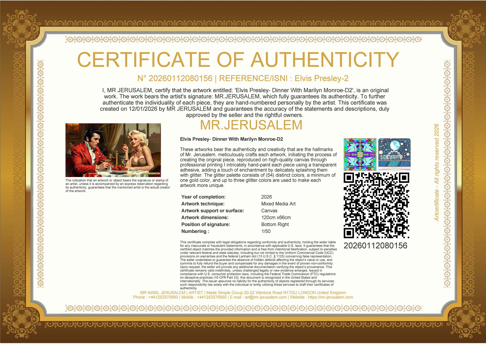 Elvis Presley - Dinner With Marilyn Monroe-D2, Limited Edition of 50 Pieces, Signed & Numbered - 3