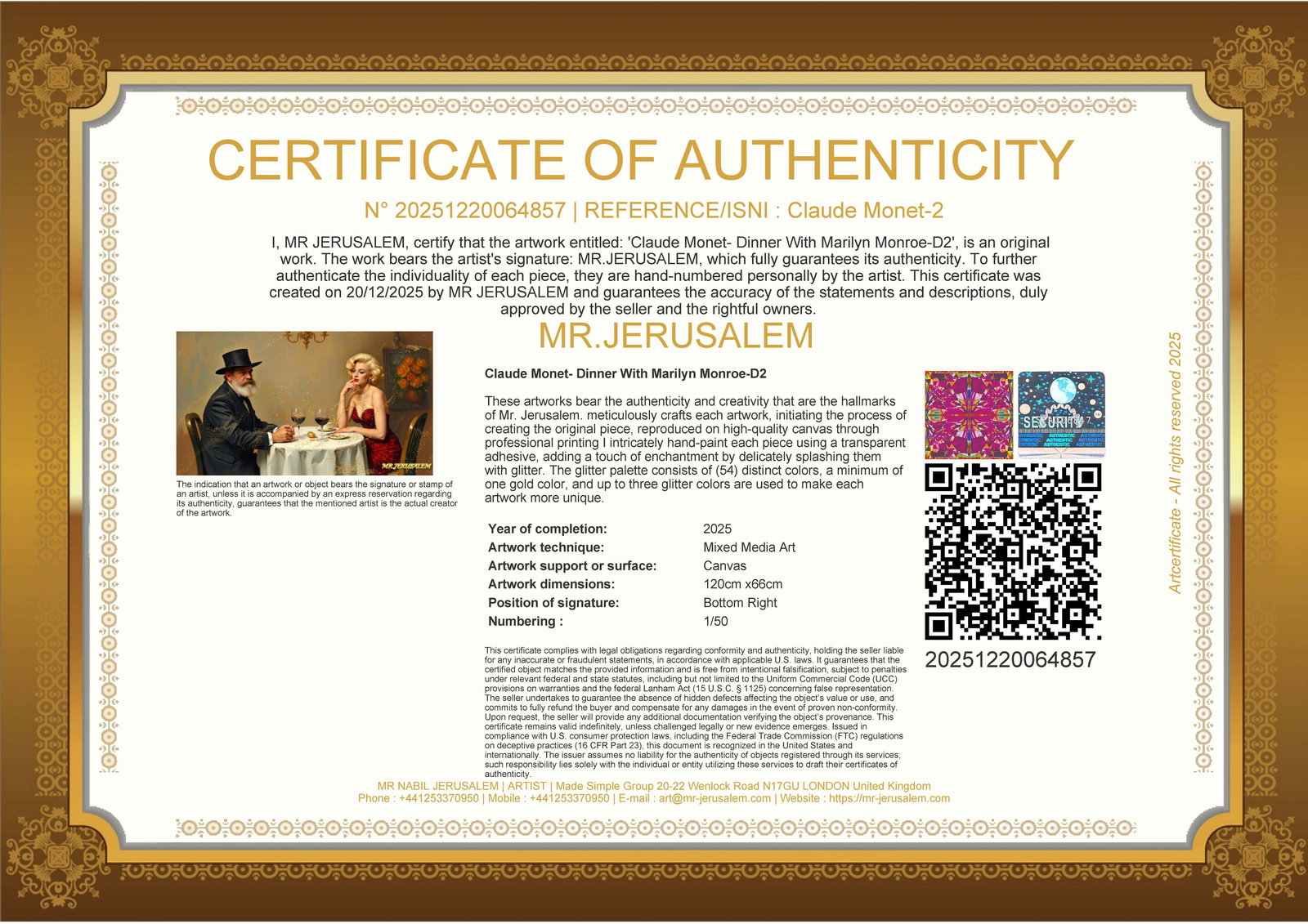 Claude Monet - Dinner With Marilyn Monroe-D2, Limited Edition of 50 Pieces, Signed & Numbered - 3