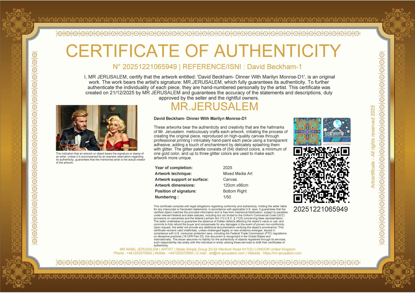 David Beckham - Dinner With Marilyn Monroe-D1, Limited Edition of 50 Pieces, Signed & Numbered - 3