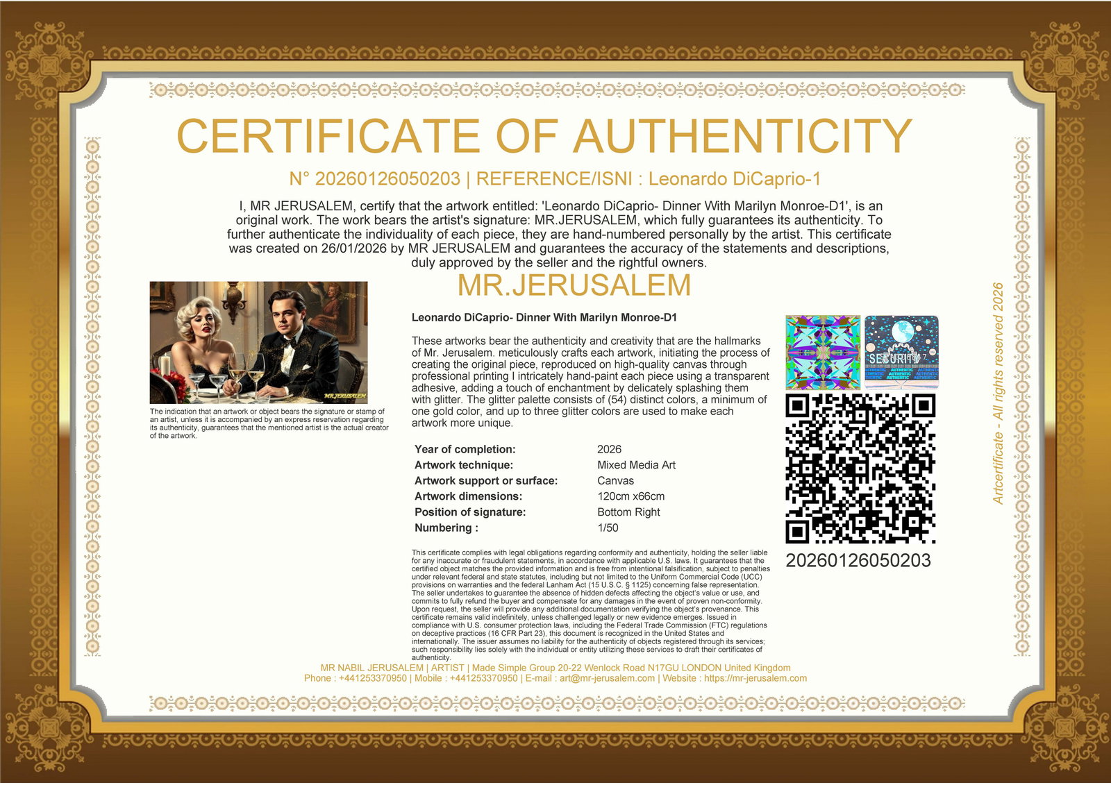 Leonardo DiCaprio - Dinner With Marilyn Monroe-D1, Limited Edition of 50 Pieces, Signed & Numbered - 3