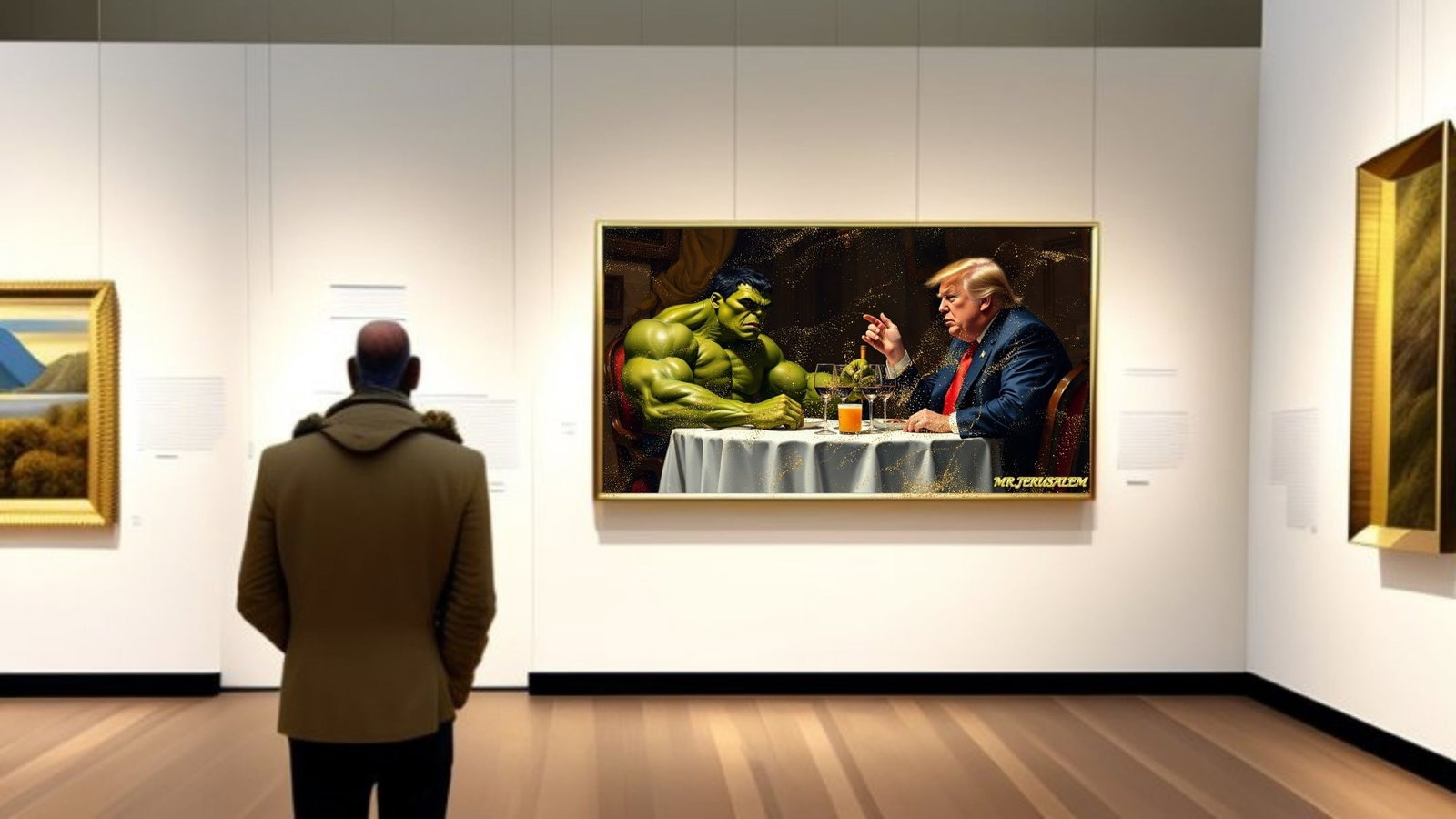 Hulk Dinner With Donald Trump-D2, Canvas Mixed Media, Limited Edition of 50 Pieces - 2