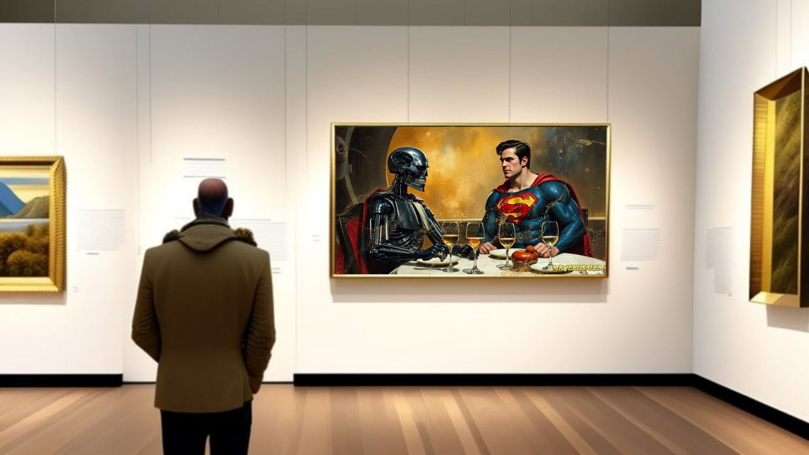 The Terminator Dinner With Superman, Canvas Mixed Media, Limited Edition of 50 Pieces - 2