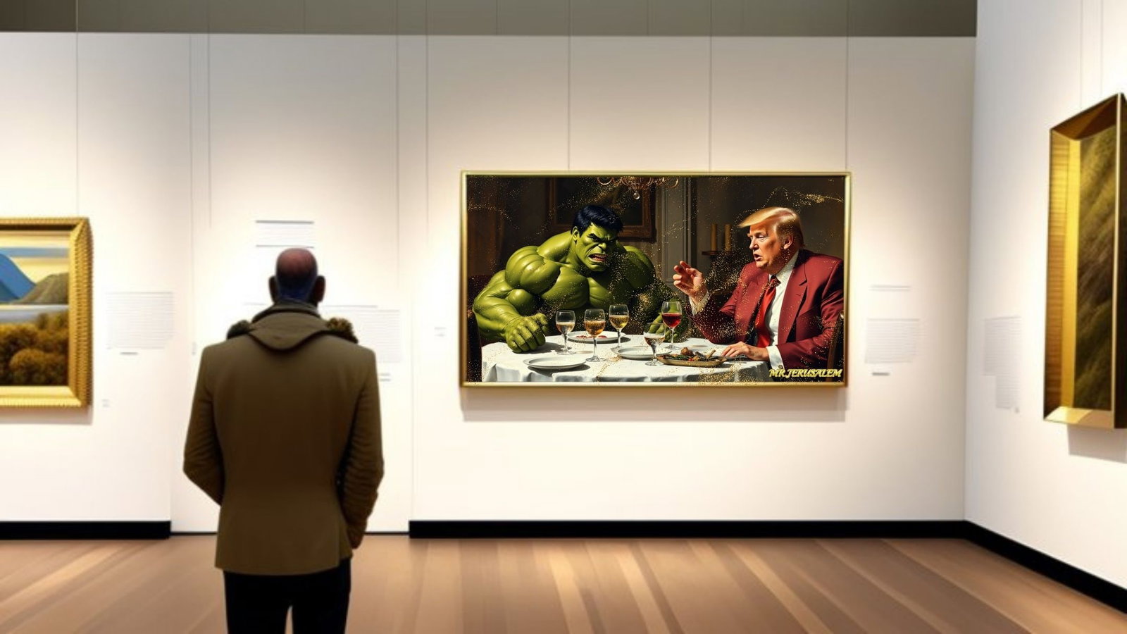 Hulk Dinner With Donald Trump-D1, Canvas Mixed Media, Limited Edition of 50 Pieces - 2