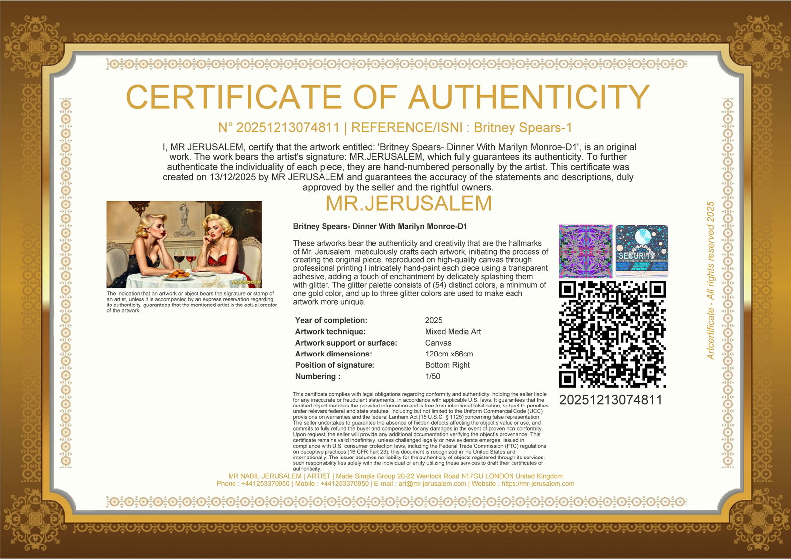 Britney Spears - Dinner With Marilyn Monroe-D1, Limited Edition of 50 Pieces, Signed & Numbered - 3