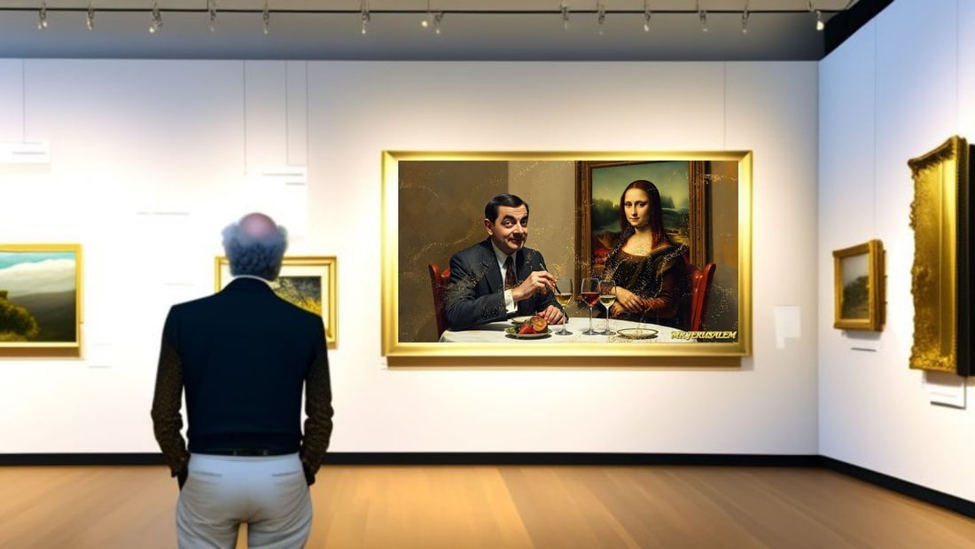 Rowan Atikson - Dinner With Mona Lisa-D1, Limited Edition of 50 Pieces, Signed & Numbered - 2