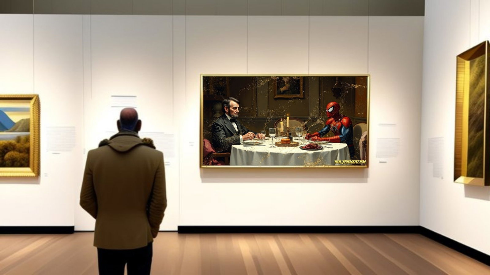 Abraham Lincoln Dinner With Spiderman, Canvas Mixed Media, Limited Edition of 50 Pieces - 2