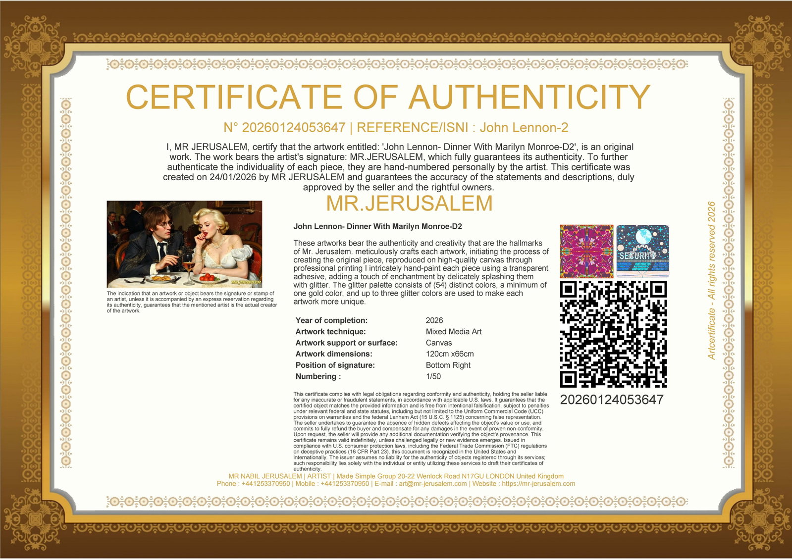 John Lennon - Dinner With Marilyn Monroe-D2, Limited Edition of 50 Pieces, Signed & Numbered - 3