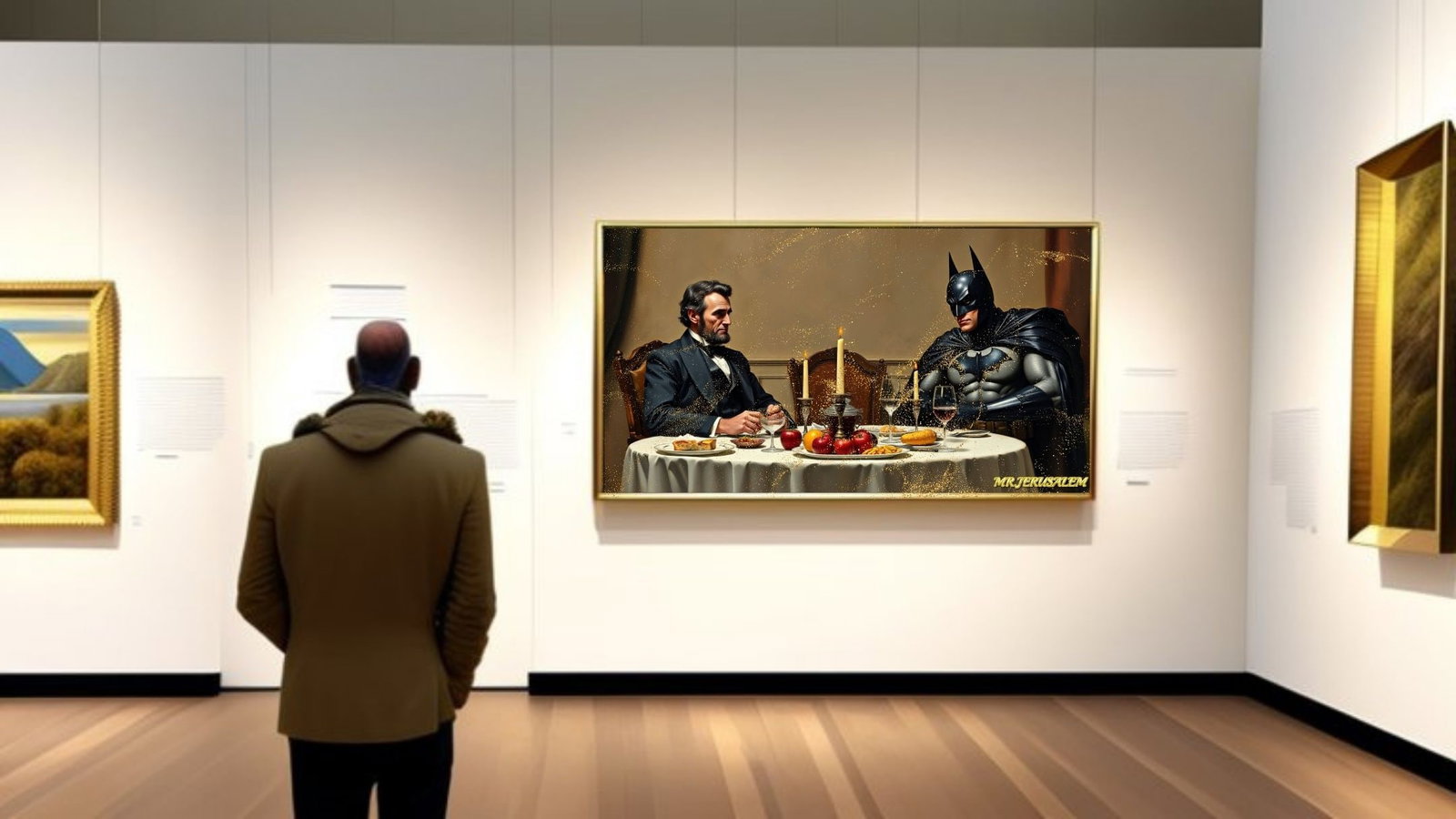 Abraham Lincoln Dinner With Batman, Canvas Mixed Media - 2