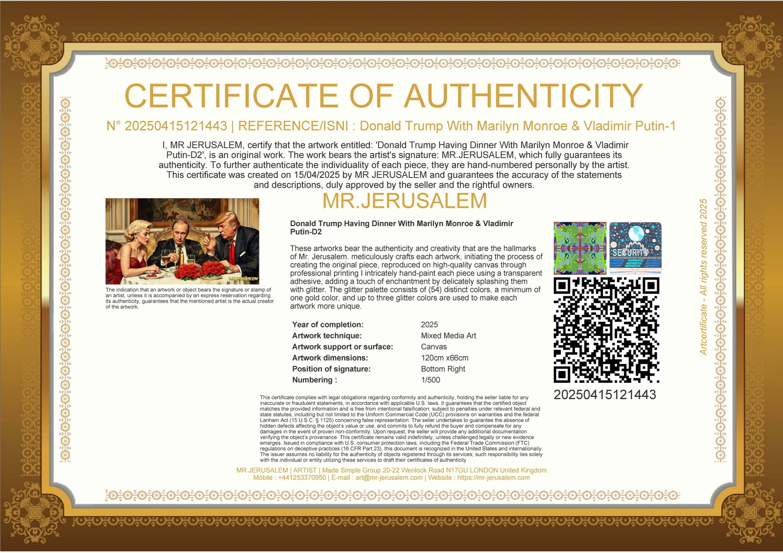 Donald Trump Dinner With Vladimir Putin & Marilyn Monroe-D2, Limited Edition of 50 Pieces - 3