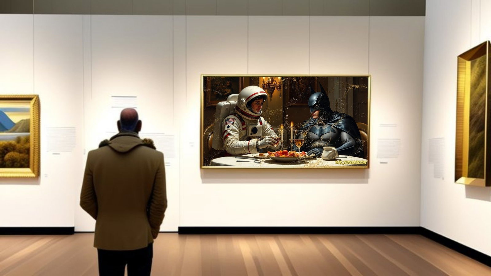 Astronaut Dinner With Batman, Canvas Mixed Media, Limited Edition of 50 Pieces - 2