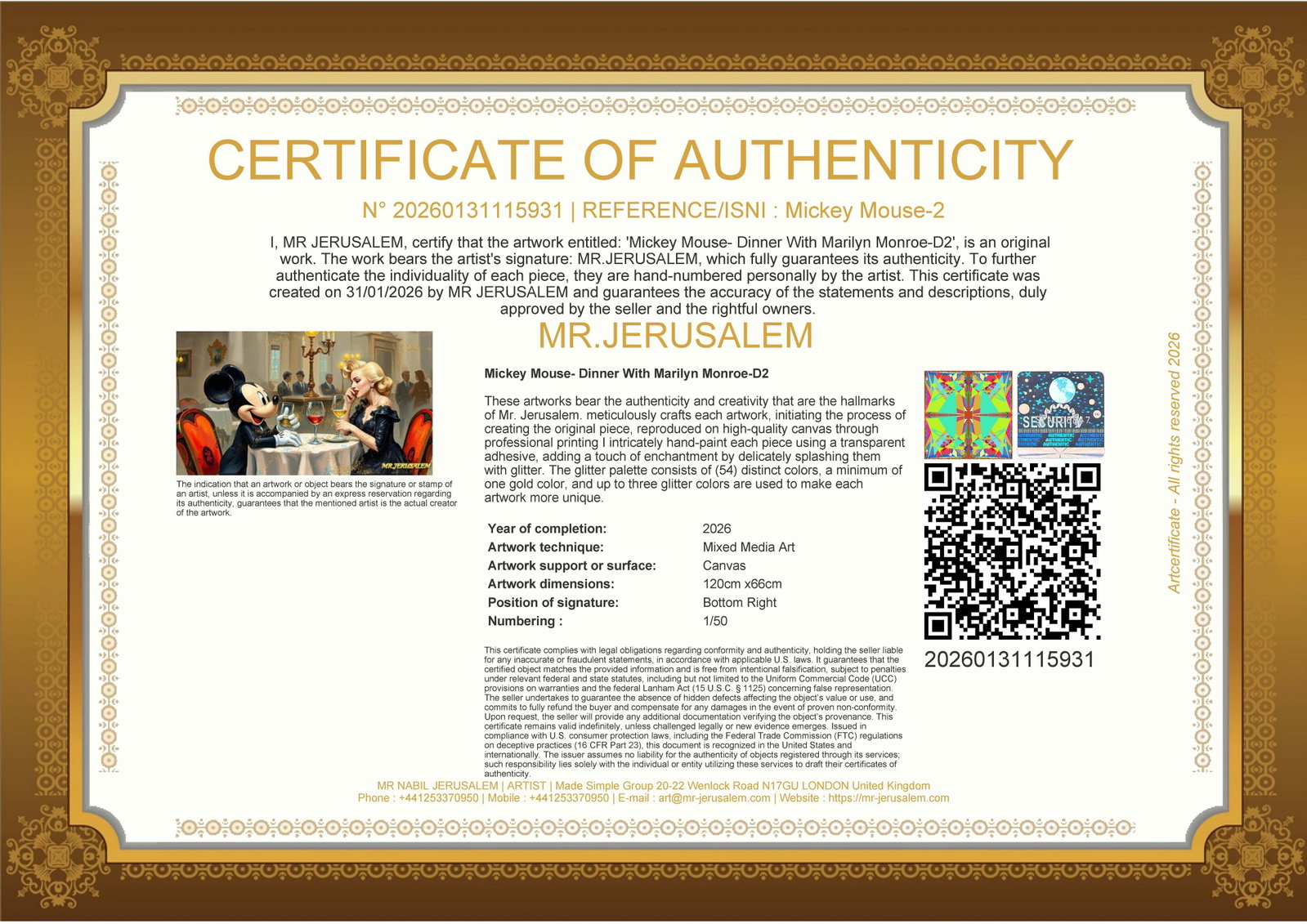 Mickey Mouse - Dinner With Marilyn Monroe-D2, Limited Edition of 50 Pieces, Signed & Numbered - 3