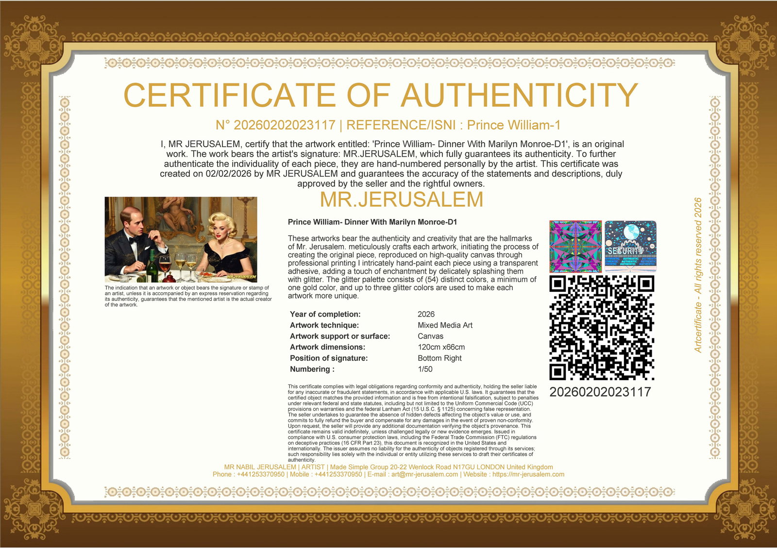 Prince William - Dinner With Marliyn Monroe-D1, Limited Edition of 50 Pieces, Signed & Numbered - 3