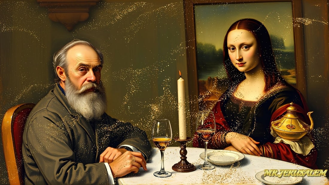 Henri Matisse - Dinner With Mona Lisa-D2, Limited Edition of 50 Pieces, Signed & Numbered: Please note the images you see here for the artworks is protected with artist name in gold & gold glitter watermark. The original artworks will be unique and one-of-a-kind, hand painted with glue