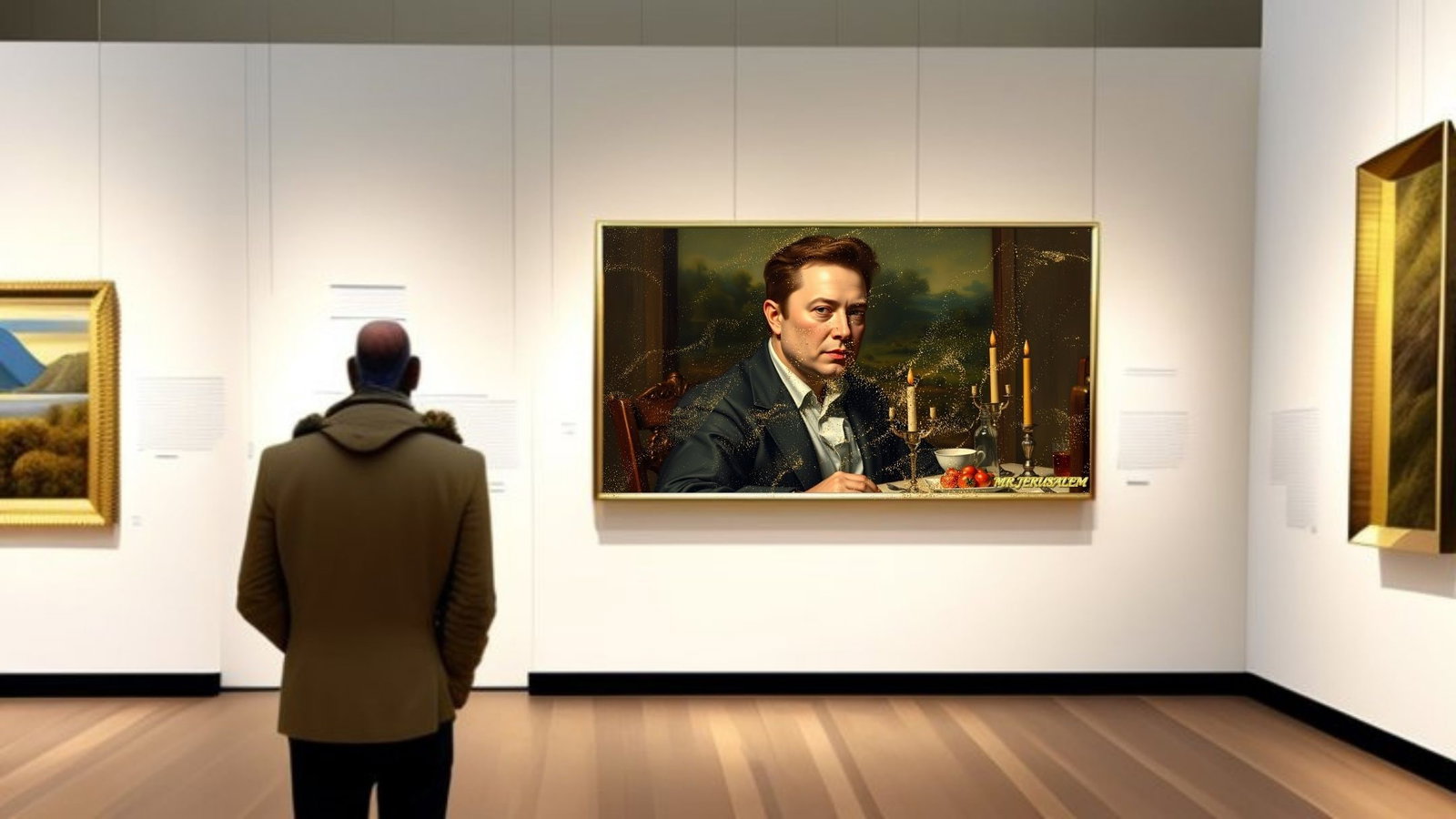 Elon Musk Dinner Alone, Canvas Mixed Media, Limited Edition of 50 Pieces - 2