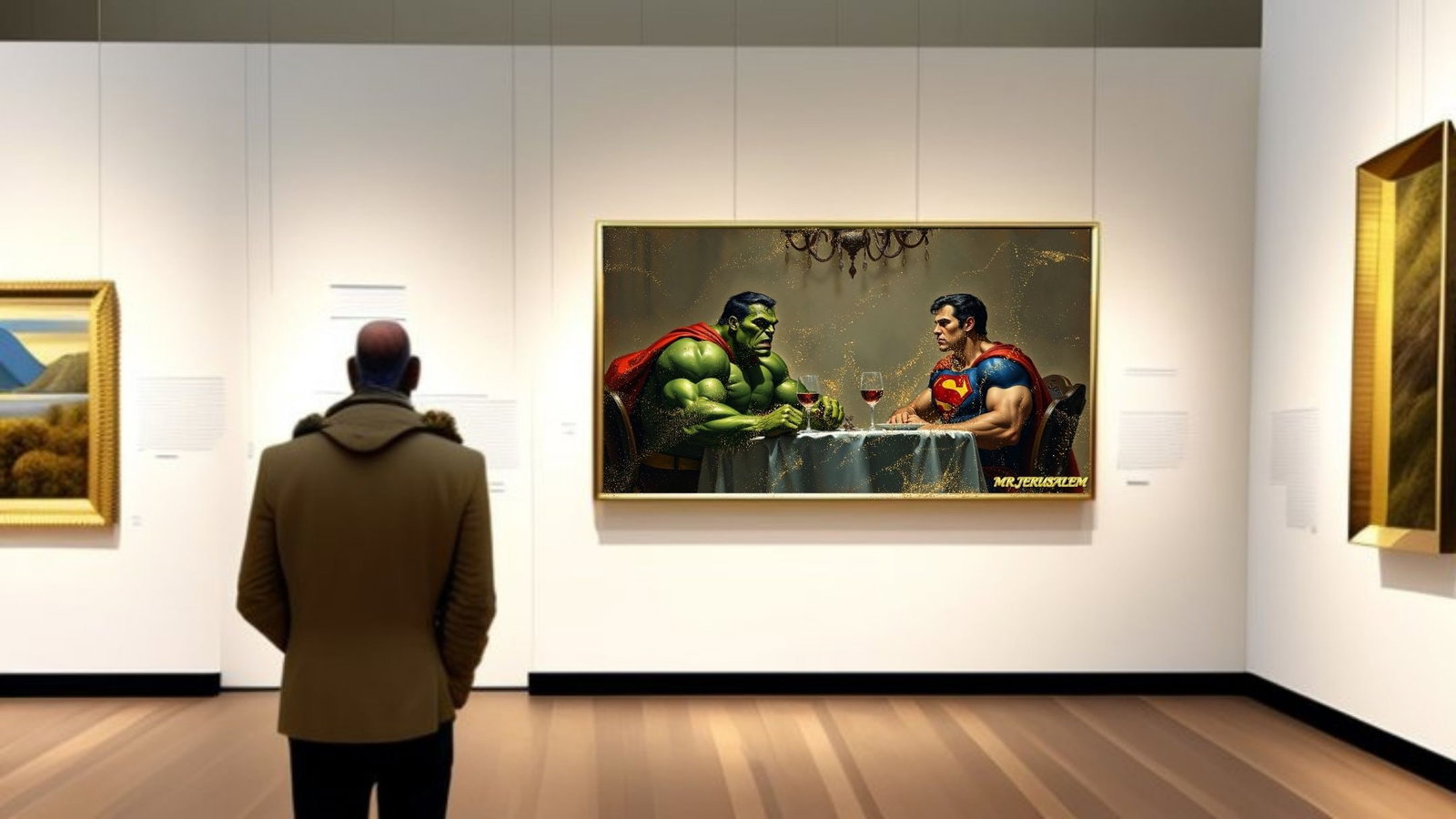 Hulk Dinner With Superman-D2, Canvas Mixed Media, Limited Edition of 50 Pieces - 2