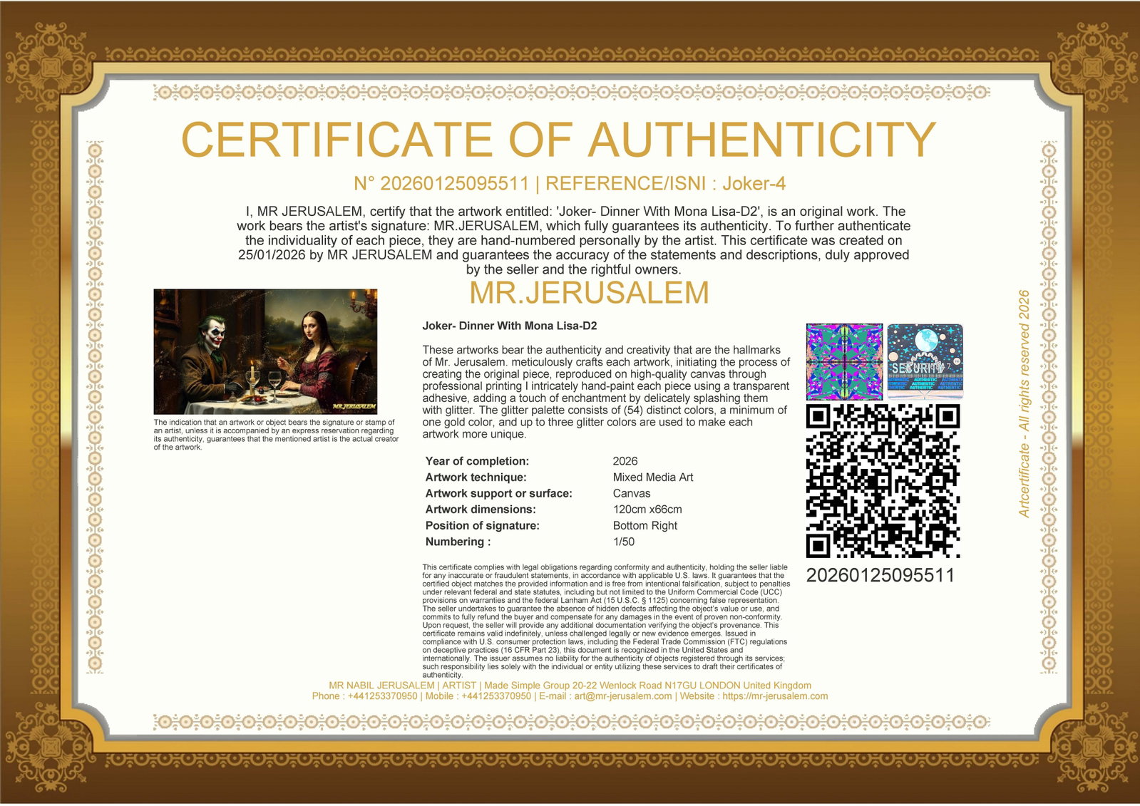 Joker - Dinner With Mona Lisa-D2, Limited Edition of 50 Pieces, Signed & Numbered - 3