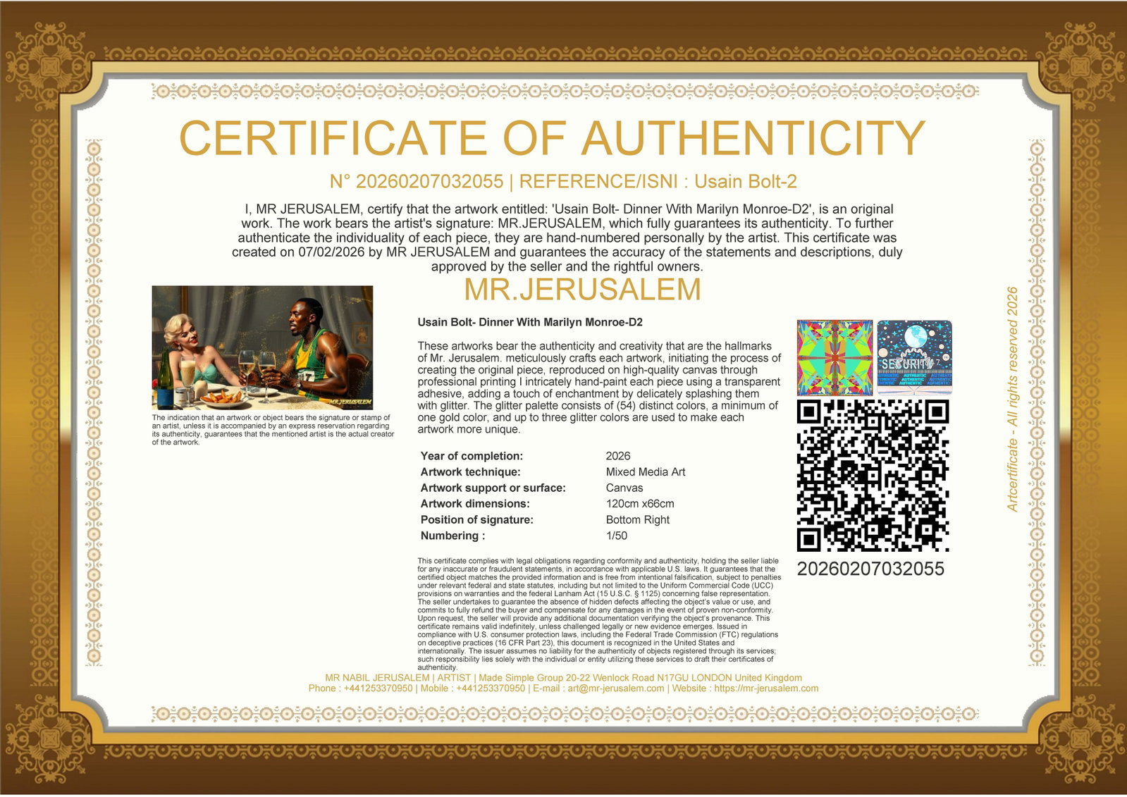 Usain Bolt - Dinner With Marliyn Monroe-D2, Limited Edition of 50 Pieces, Signed & Numbered - 3