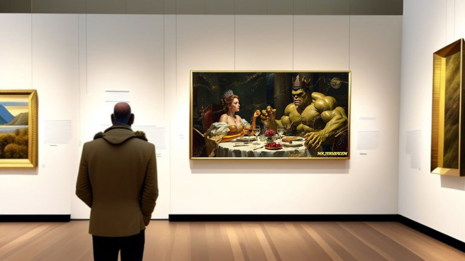 Queen Of Gold Dinner With Hulk, Canvas Mixed Media, Limited Edition of 50 Pieces - 2