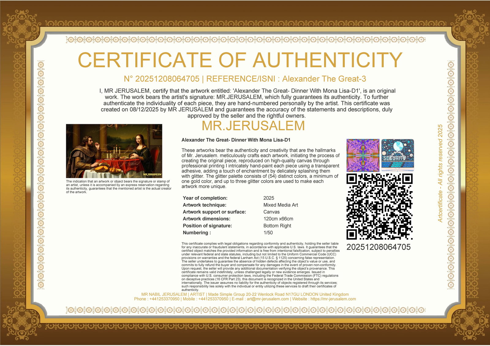Alexander the Great - Dinner With Mona Lisa- D1, Limited Edition of 50 Pieces, Signed & Numbered - 3