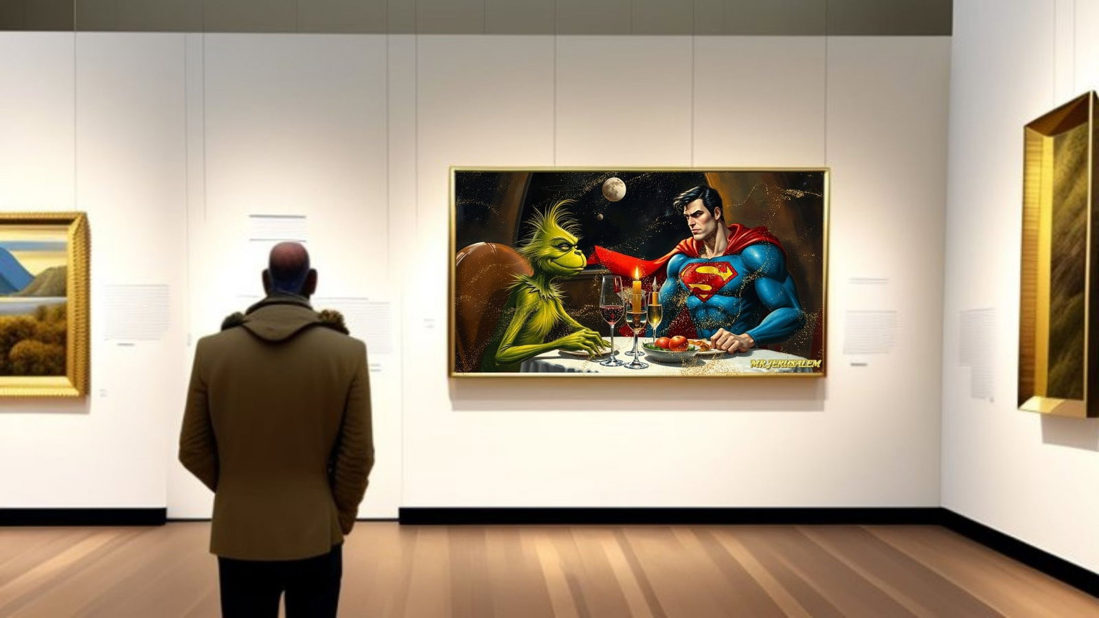 The Grinch Dinner With Superman, Canvas Mixed Media, Limited Edition of 50 Pieces - 2