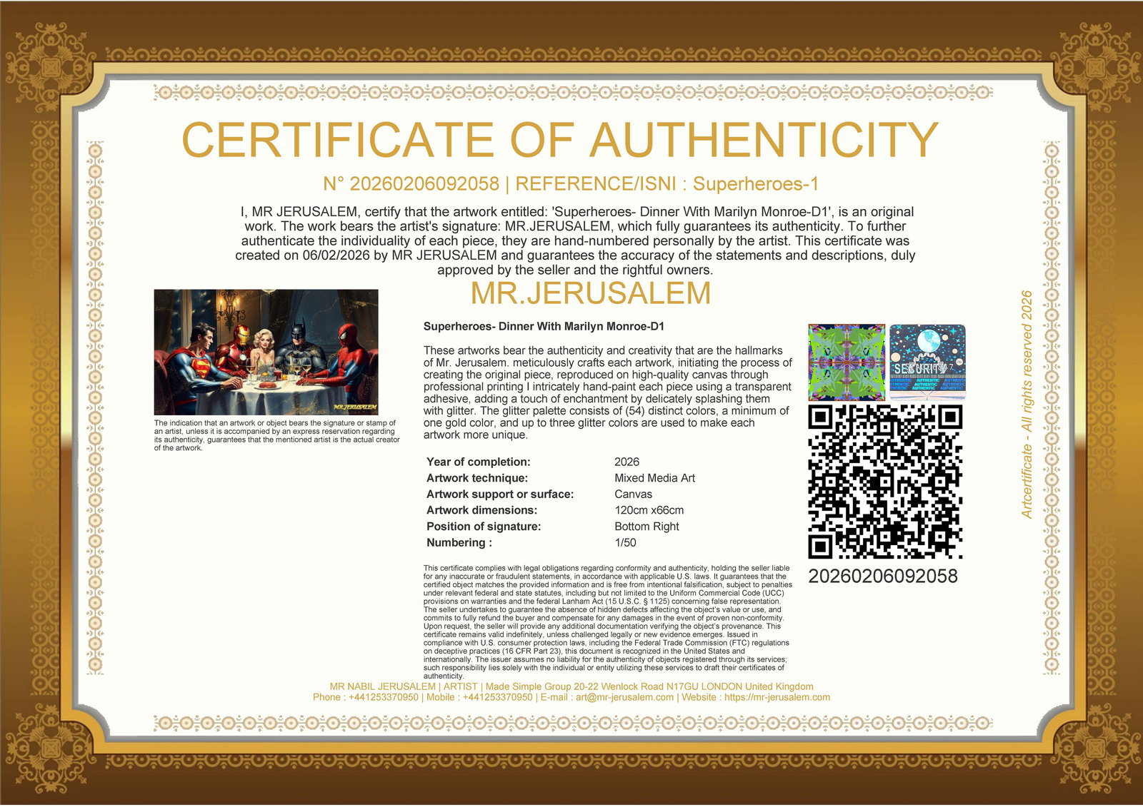 Superheroes - Dinner With Marliyn Monroe-D1, Limited Edition of 50 Pieces, Signed & Numbered - 3