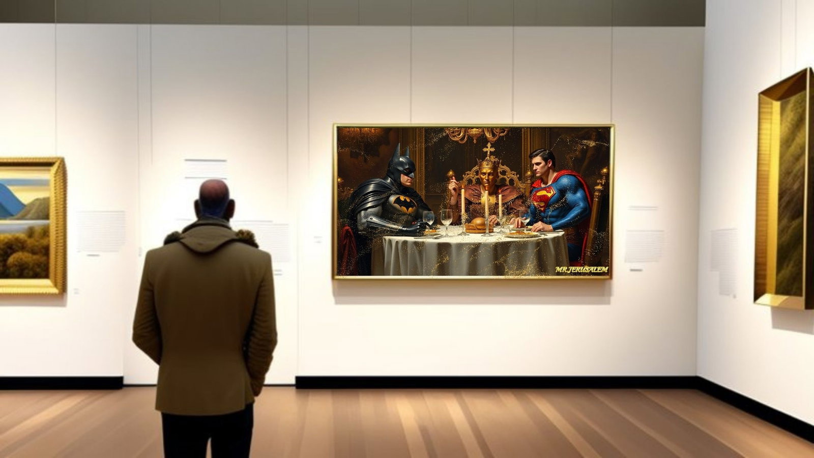 King Dinner With Batman & Superman-D1, Canvas Mixed Media, Limited Edition of 50 Pieces - 2
