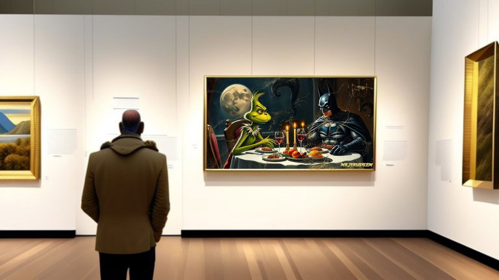 The Grinch Dinner With Batman, Canvas Mixed Media, Limited Edition of 50 Pieces - 2