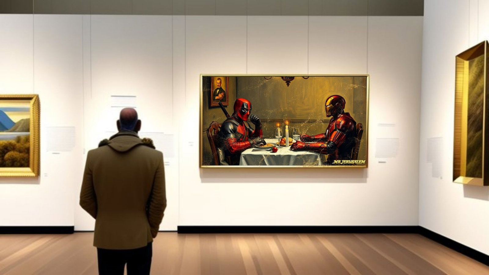 Deadpool Dinner With Ironman-D1, Canvas Mixed Media, Limited Edition of 50 Pieces - 2