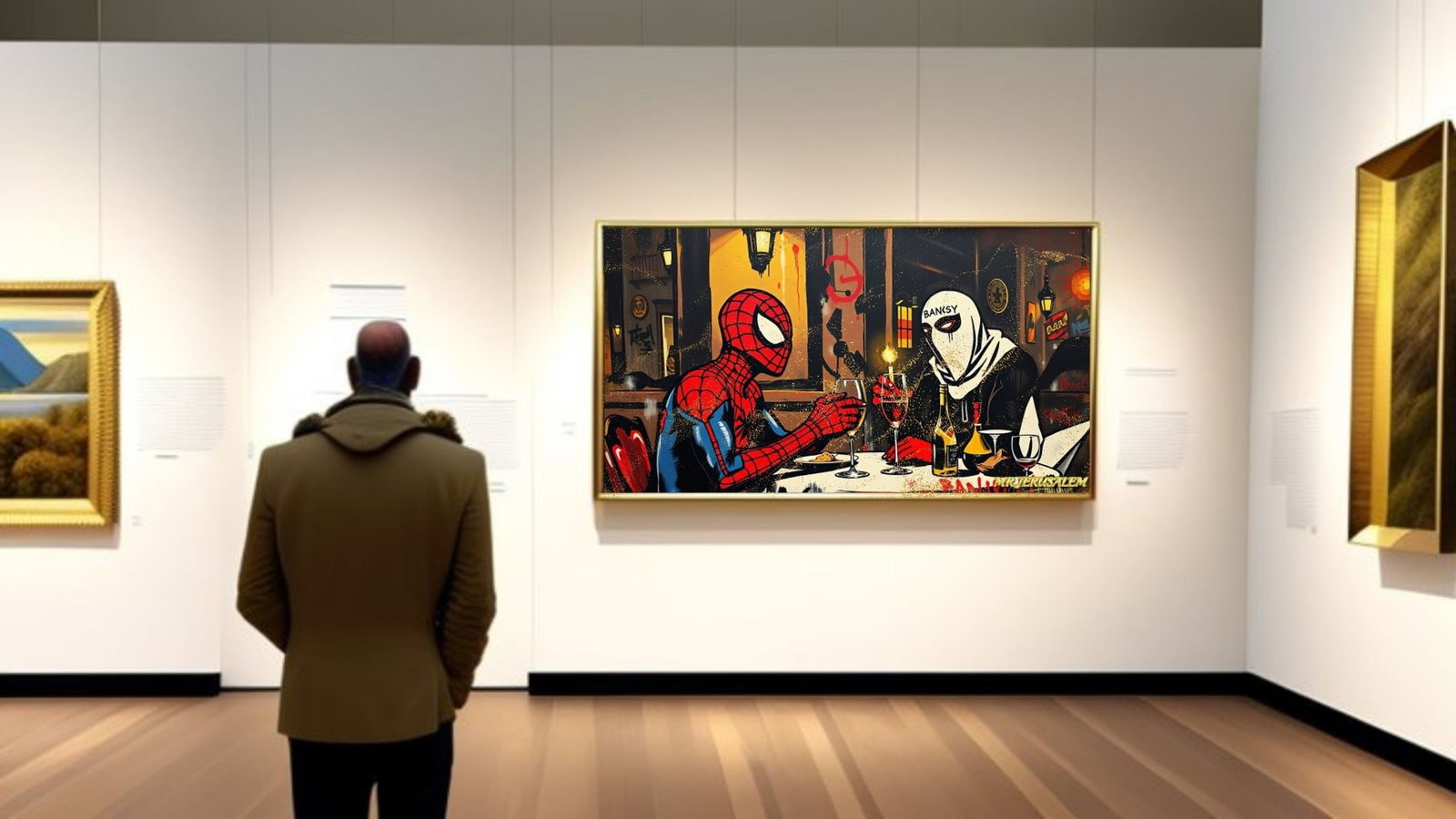 Banksy Dinner With Spiderman-D1, Canvas Mixed Media, Limited Edition of 50 Pieces - 2