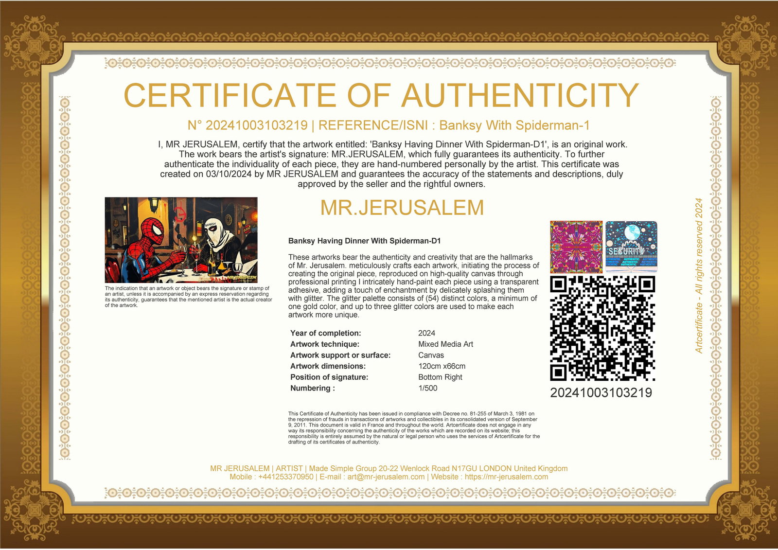 Banksy Dinner With Spiderman-D1, Canvas Mixed Media, Limited Edition of 50 Pieces - 3