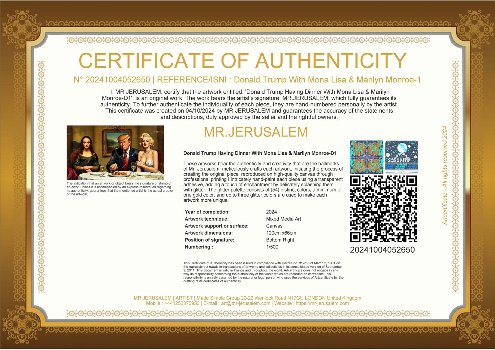 Donald Trump Dinner With Mona Lisa & Marilyn Monroe-D1, Limited Edition of 50 Pieces - 3