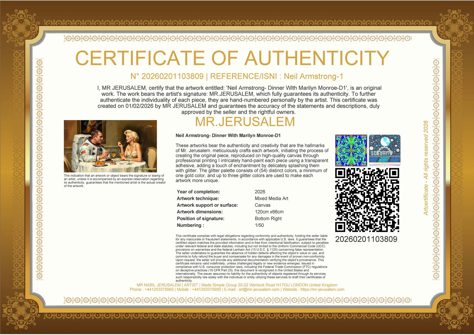Neil Armstrong - Dinner With Marilyn Monroe-D1, Limited Edition of 50 Pieces, Signed & Numbered - 3