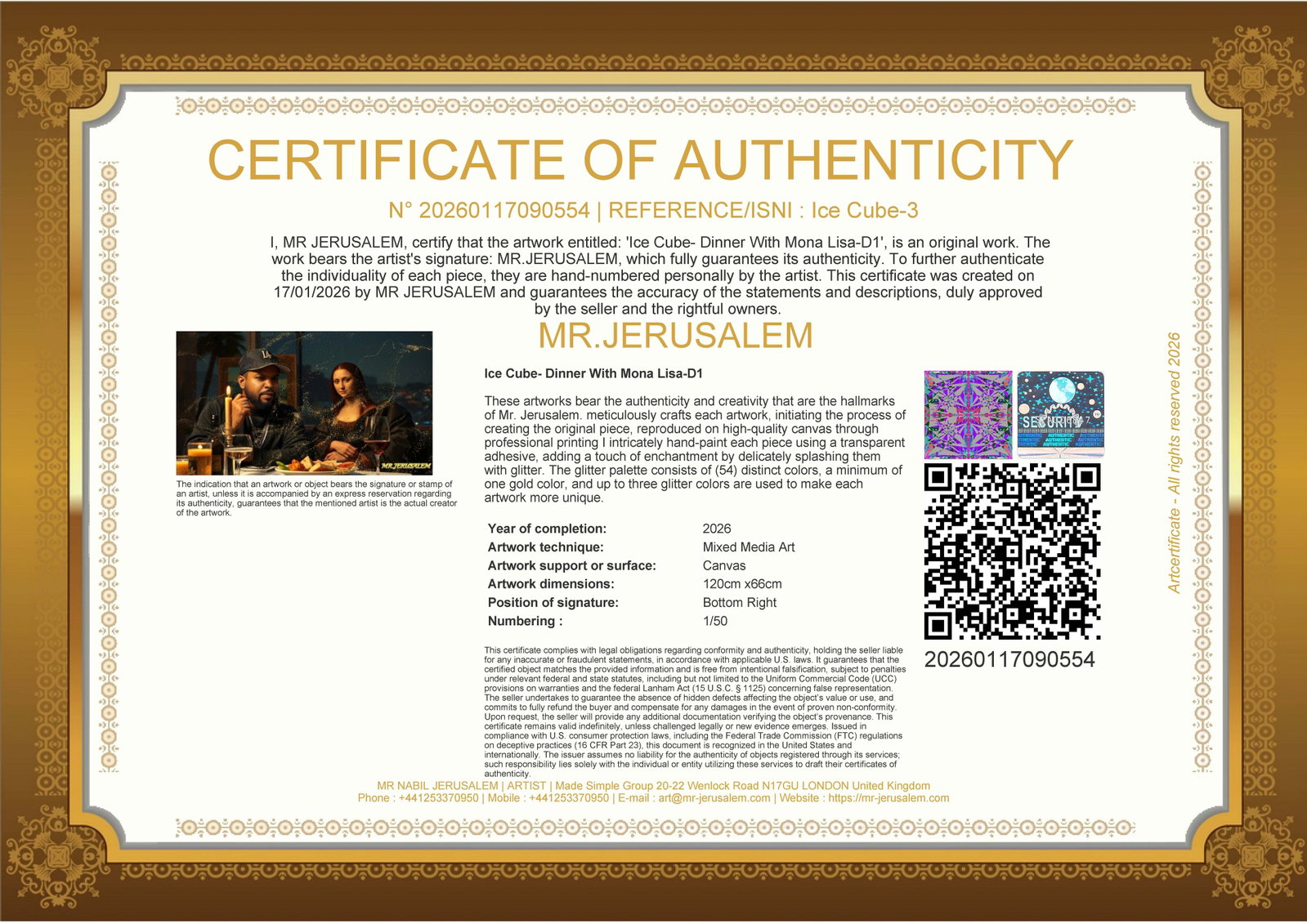 Ice Cube - Dinner With Mona Lisa-D1,Limited Edition of 50 Pieces,, Signed & Numbered - 3