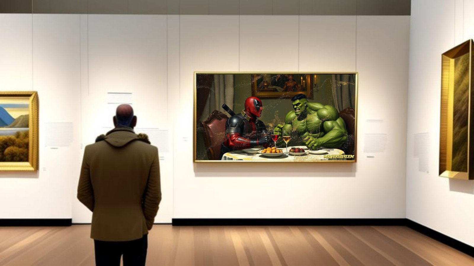 Hulk Dinner With Deadpool-D2, Canvas Mixed Media, Limited Edition of 50 Pieces - 2