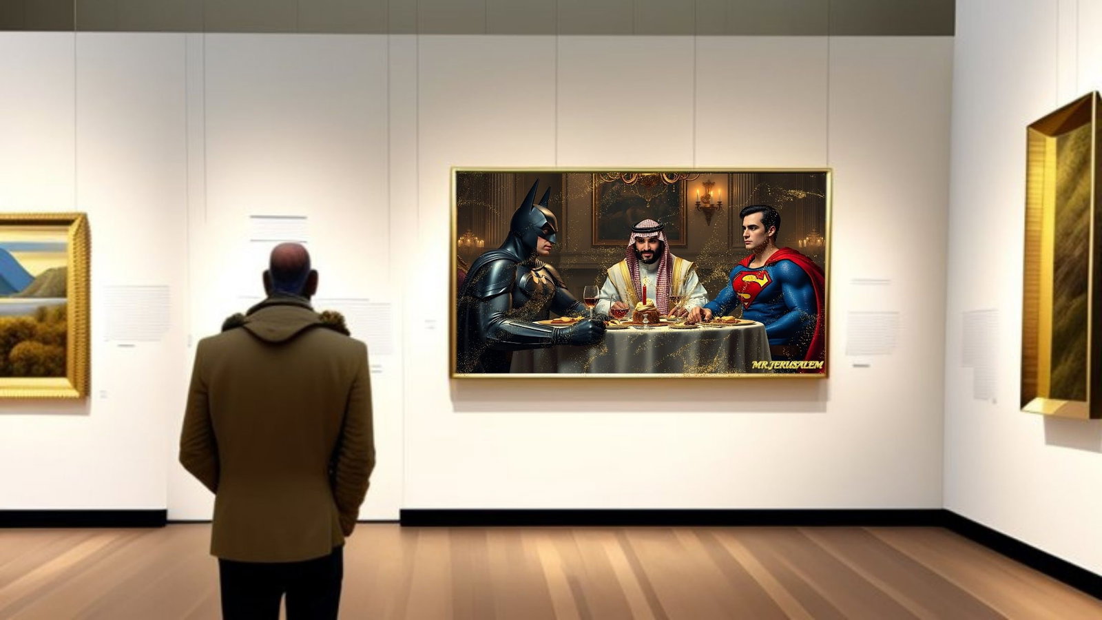 Mohammed Bin Salman- Dinner With Batman & Superman, Mix Media, Edition of 50, Signed & Numbered - 2