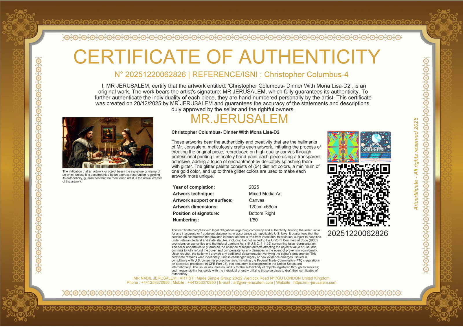 Christopher Columbus - Dinner With Mona Lisa-D2, Limited Edition of 50 Pieces, Signed & Numbered - 3