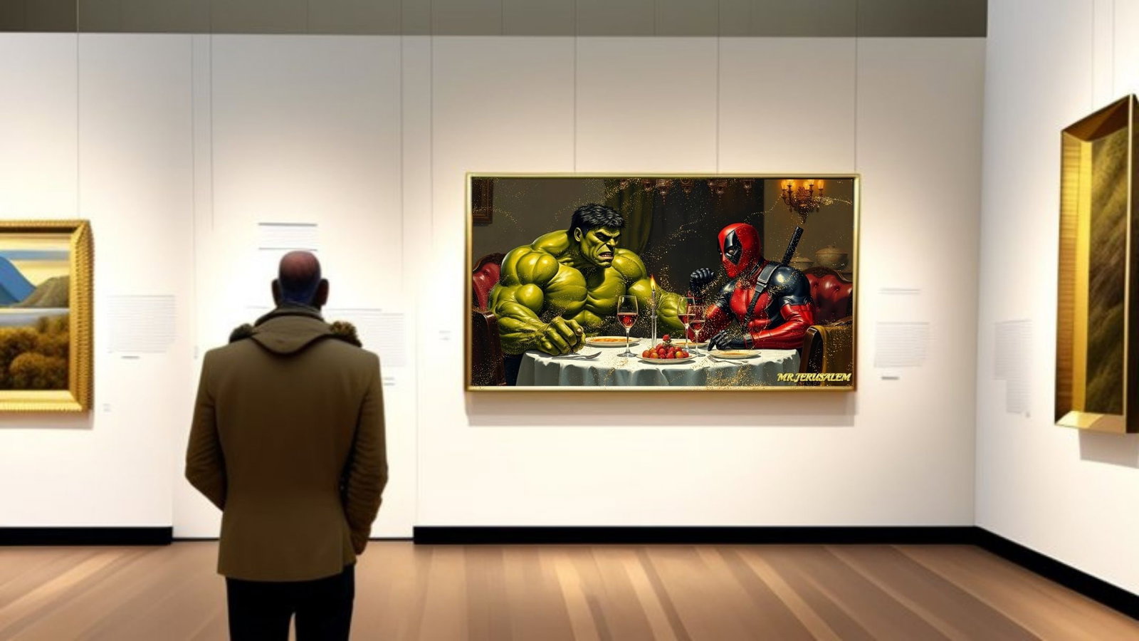 Hulk Dinner With Deadpool-D1, Canvas Mixed Media, Limited Edition of 50 Pieces - 2