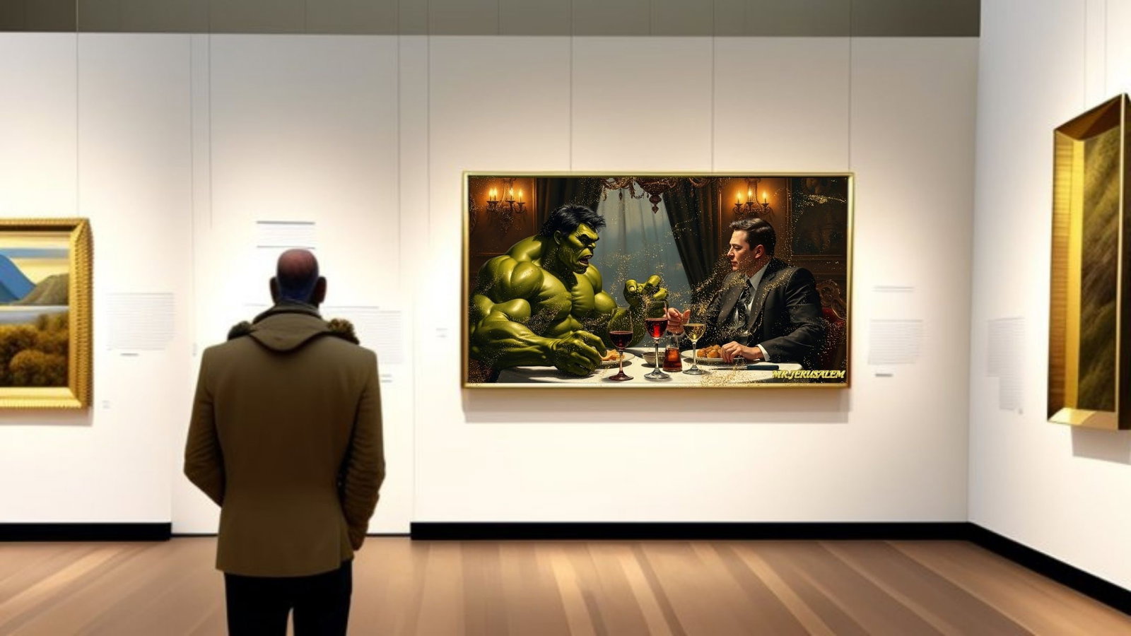 Hulk Dinner With Elon Musk-D2, Canvas Mixed Media, Limited Edition of 50 Pieces - 2