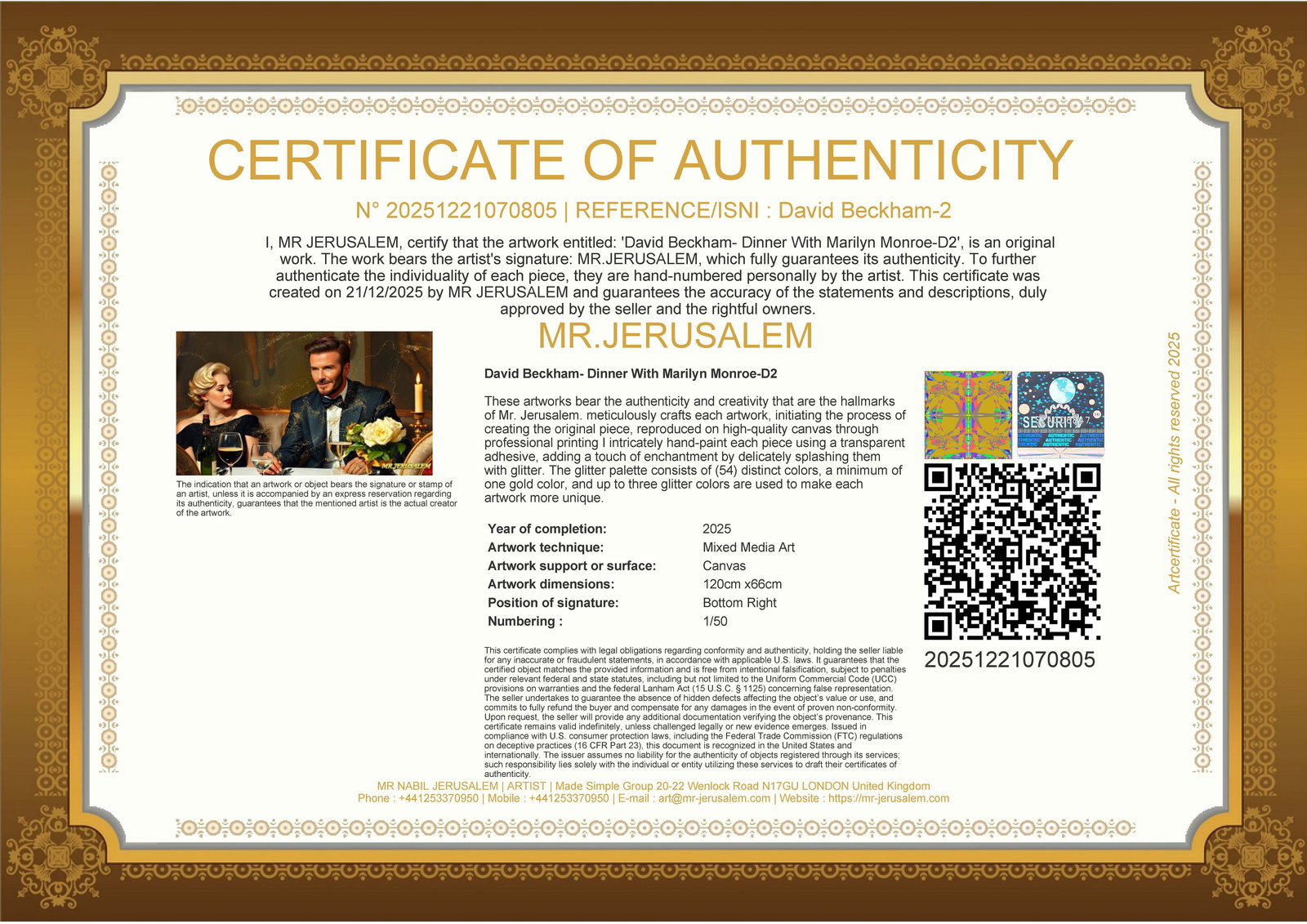 David Beckham - Dinner With Marilyn Monroe-D2, Limited Edition of 50 Pieces, Signed & Numbered - 3