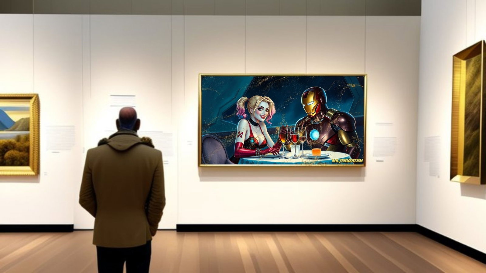 Ironman Dinner With Harley Quinn-D2, Canvas Mixed Media, Limited Edition of 50 Pieces - 2