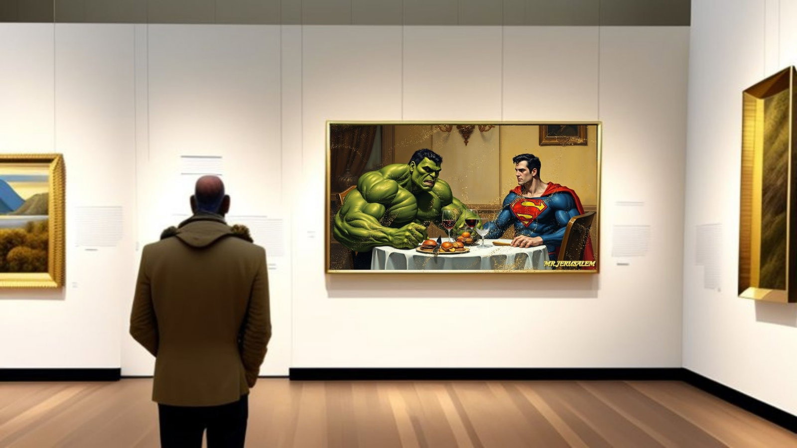 Hulk Dinner With Superman-D1, Canvas Mixed Media, Limited Edition of 50 Pieces - 2