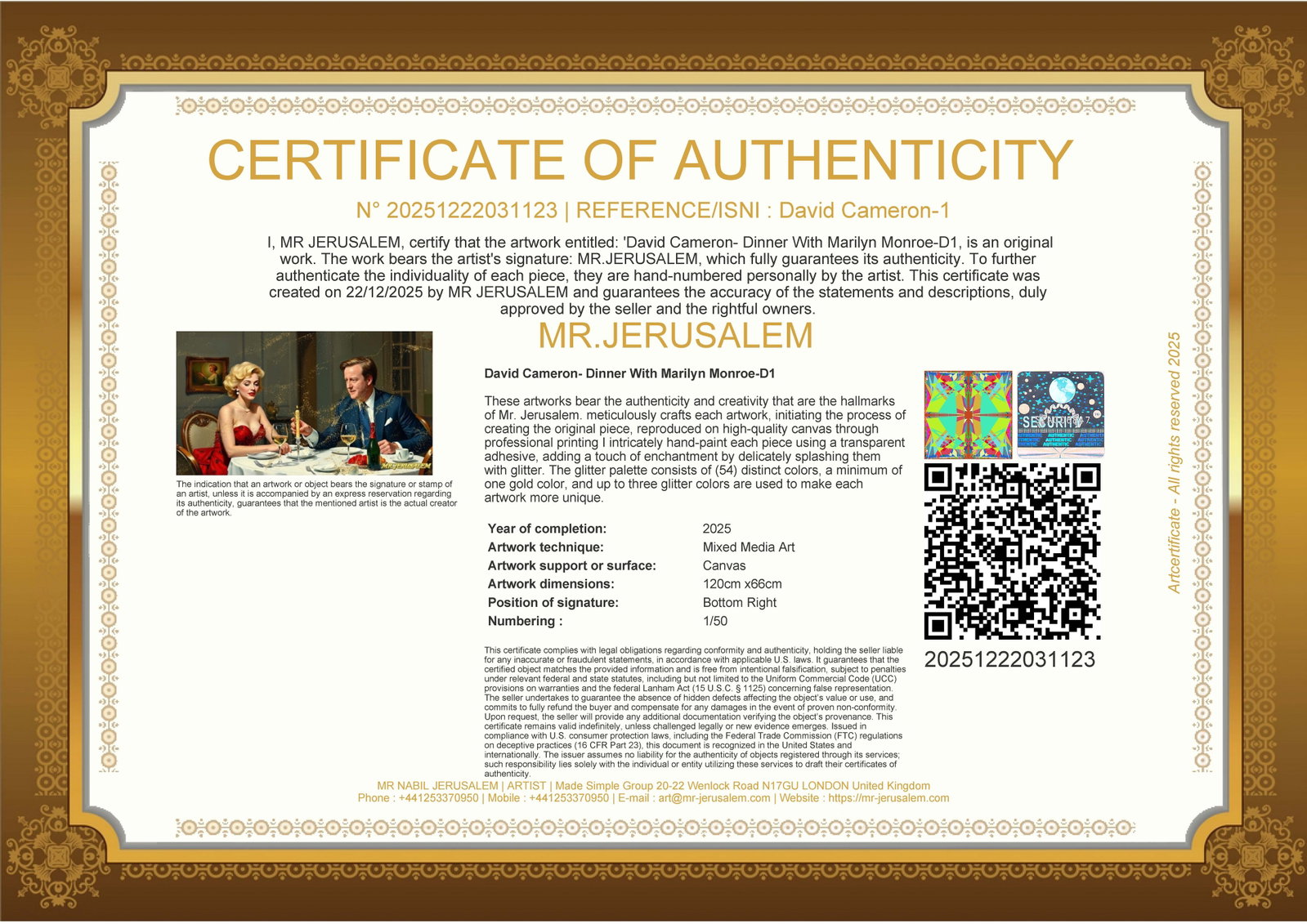 David Cameron - Dinner With Marilyn Monroe-D1, Limited Edition of 50 Pieces, Signed & Numbered - 3