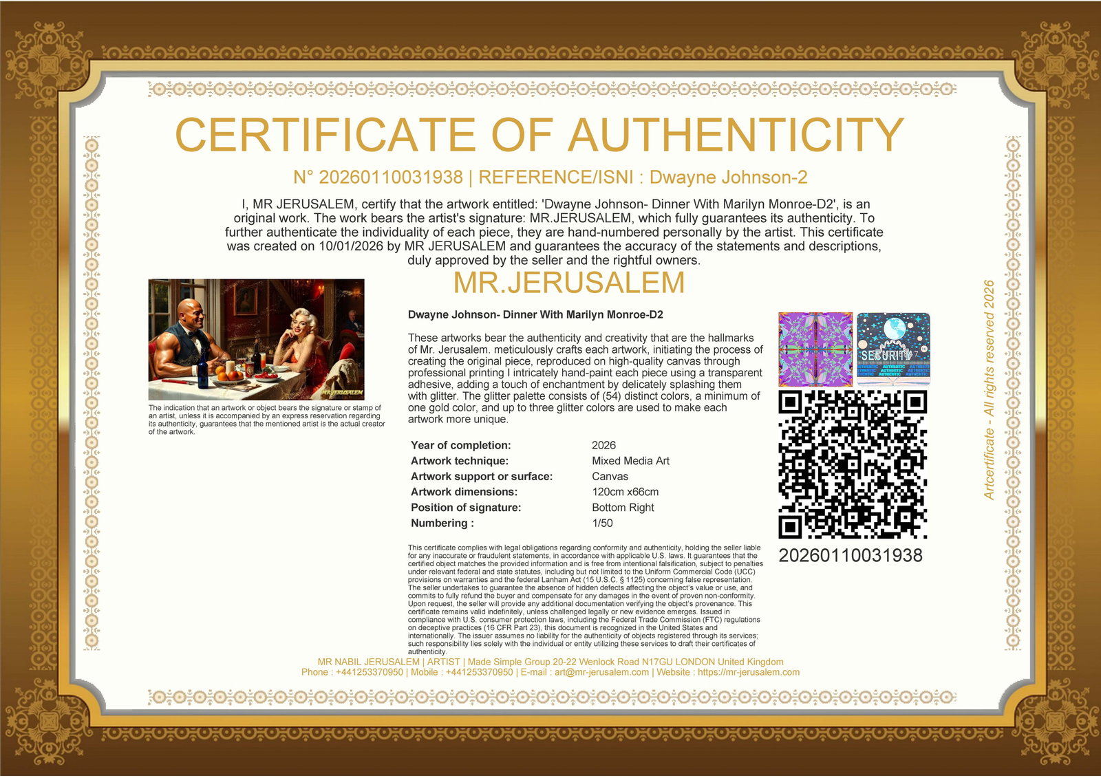 Dwayne Johnson - Dinner With Marilyn Monroe-D2, Limited Edition of 50 Pieces, Signed & Numbered - 3