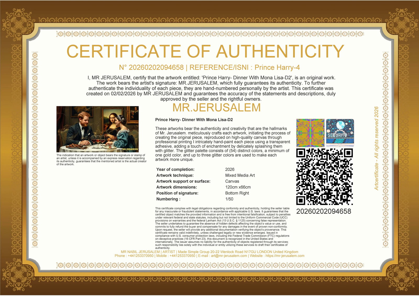 Prince Harry - Dinner With Mona Lisa-D2, Limited Edition of 50 Pieces, Signed & Numbered - 3