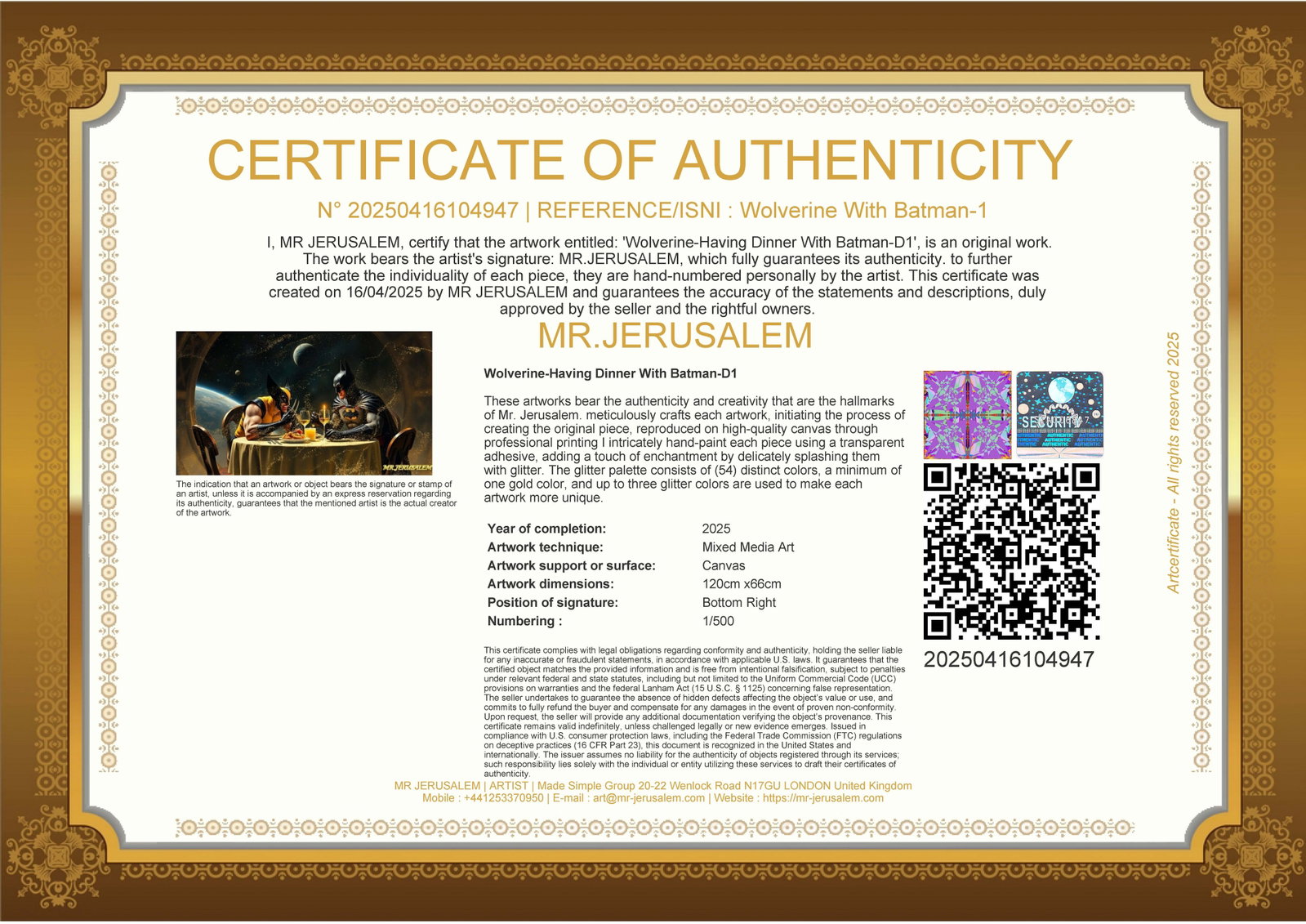 Wolverine- Dinner With Batman-D1, Limited Edition of 50 Pieces, Signed and numbered - 3