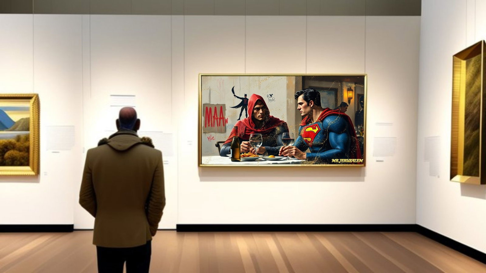 Banksy Dinner With Superman-D1, Canvas Mixed Media, Limited Edition of 50 Pieces - 2