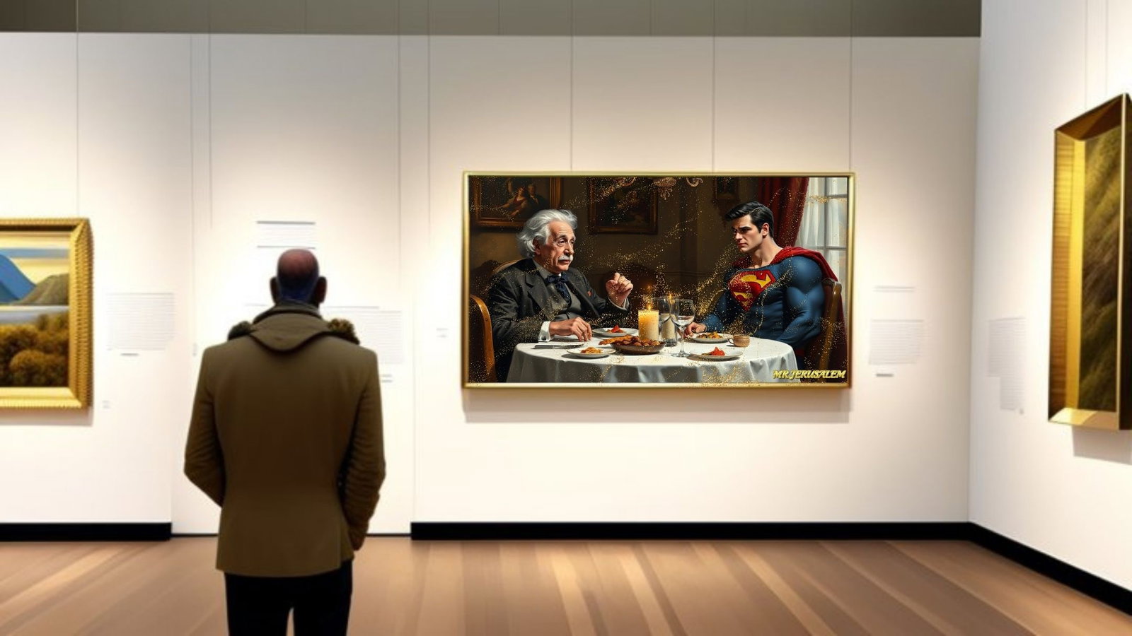 Albert Einstein Dinner With Superman-D2, Canvas Mixed Media, Limited Edition of 50 Pieces - 2