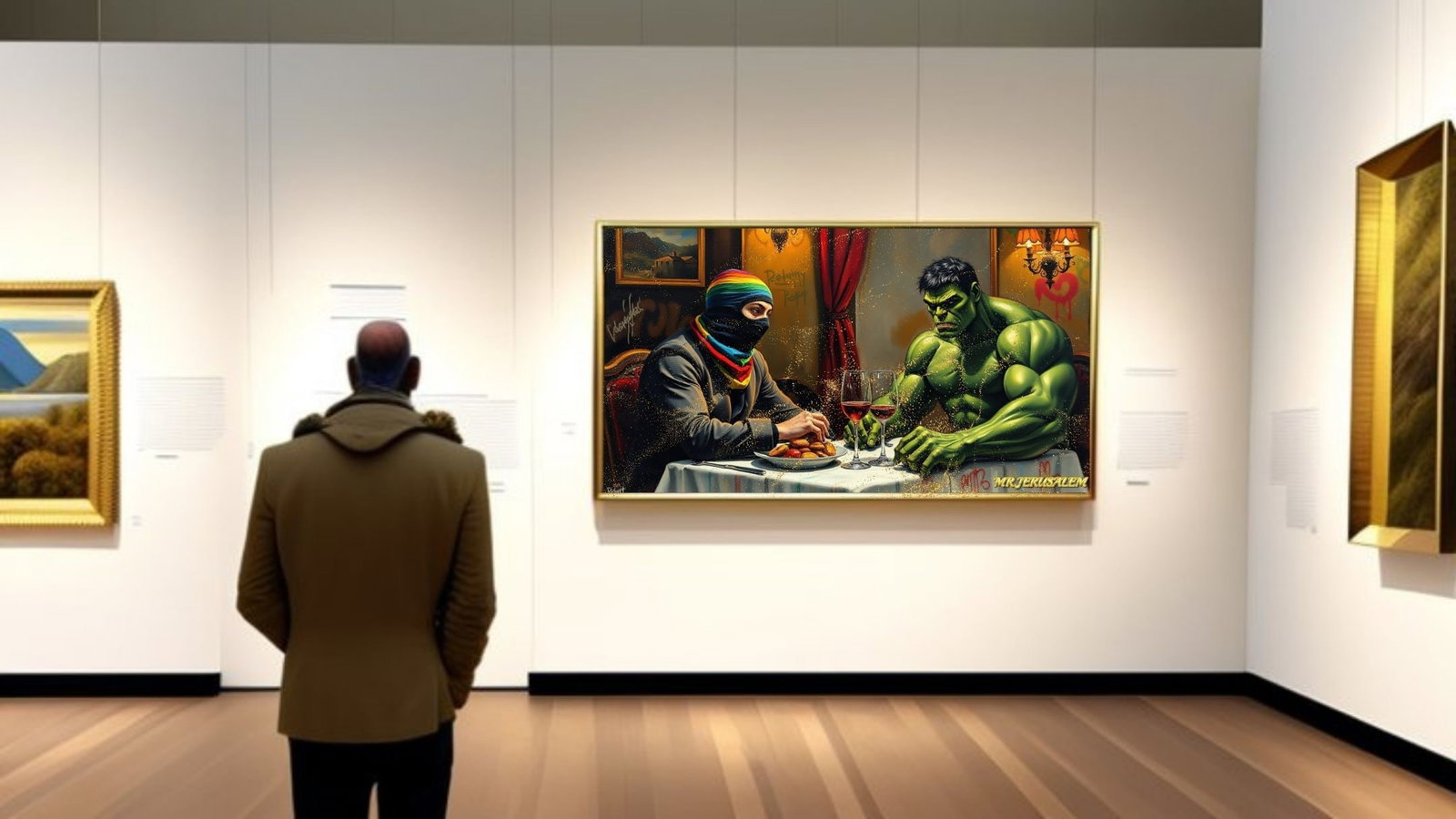 Banksy Dinner With Hulk-D1, Canvas Mixed Media, Limited Edition of 50 Pieces - 2