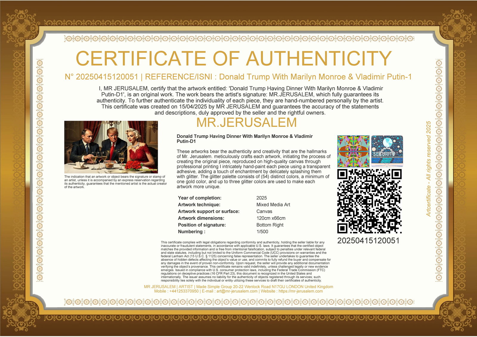 Donald Trump Dinner With Vladimir Putin & Marilyn Monroe-D1, Limited Edition of 50 Pieces - 3