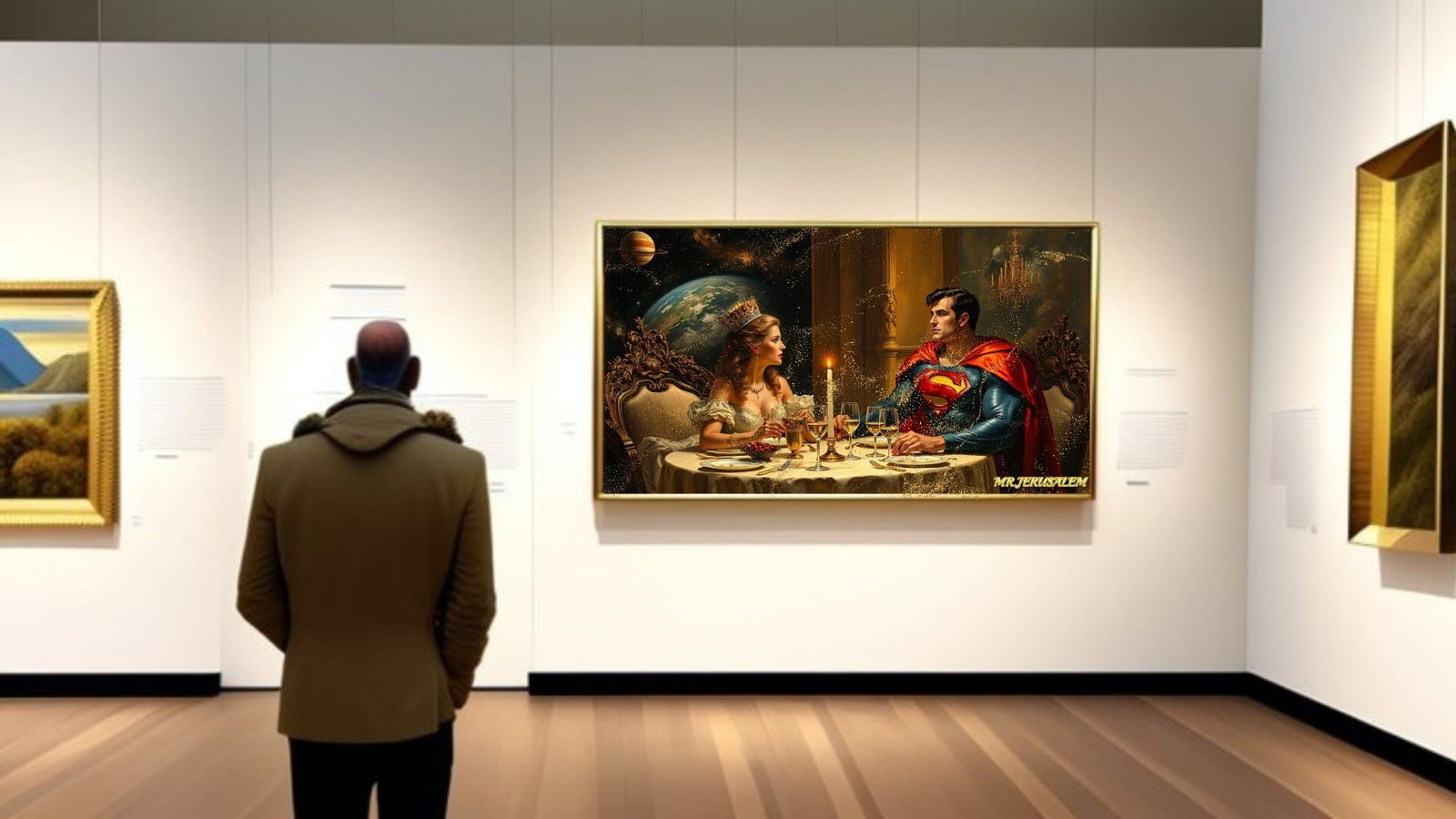 Queen Of Gold Dinner With Superman, Canvas Mixed Media, Limited Edition of 50 Pieces - 2